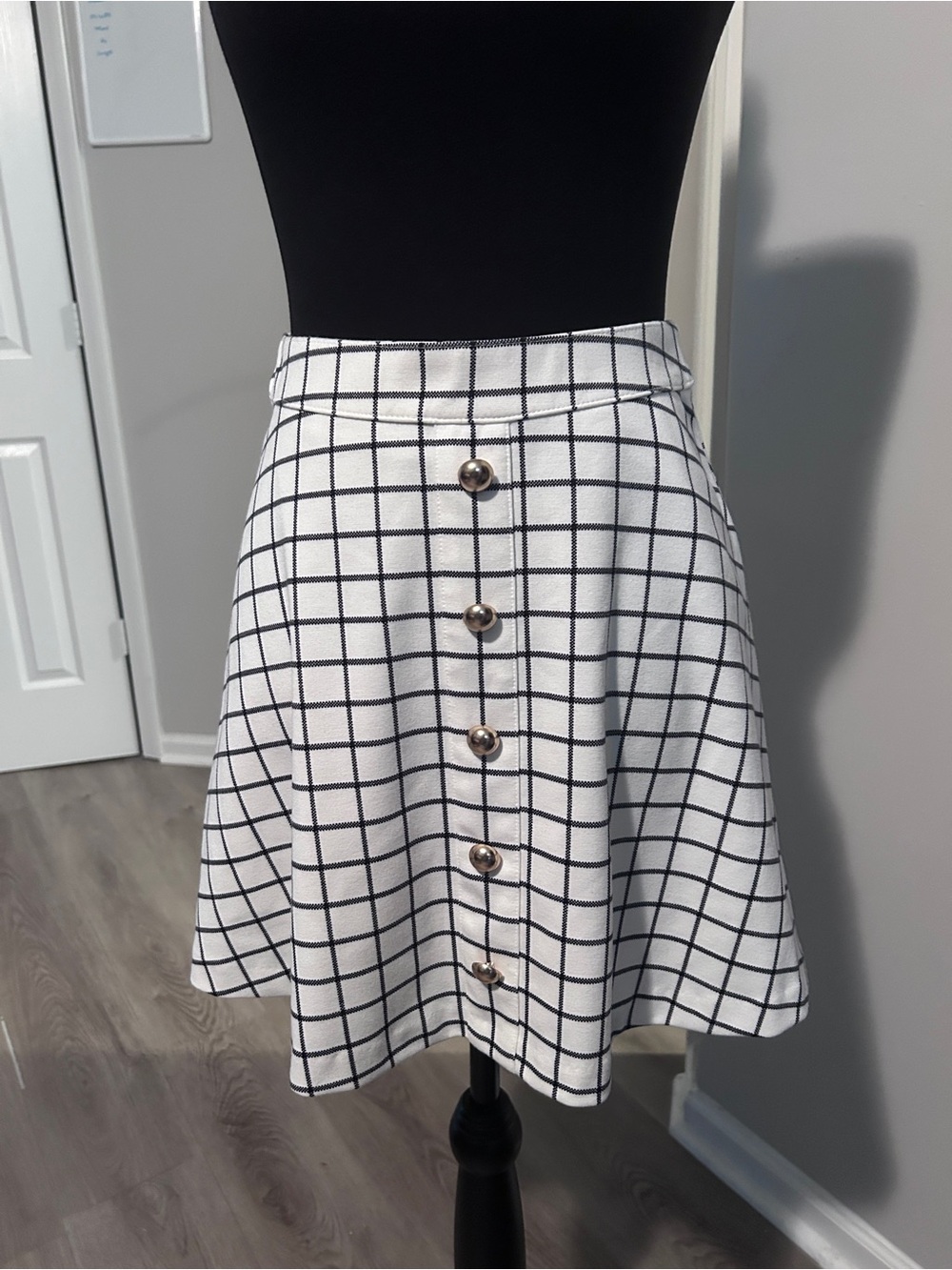 Candie’s White & Black Windowpane Plaid Skater Mini Skirt Y2K Preppy XS
